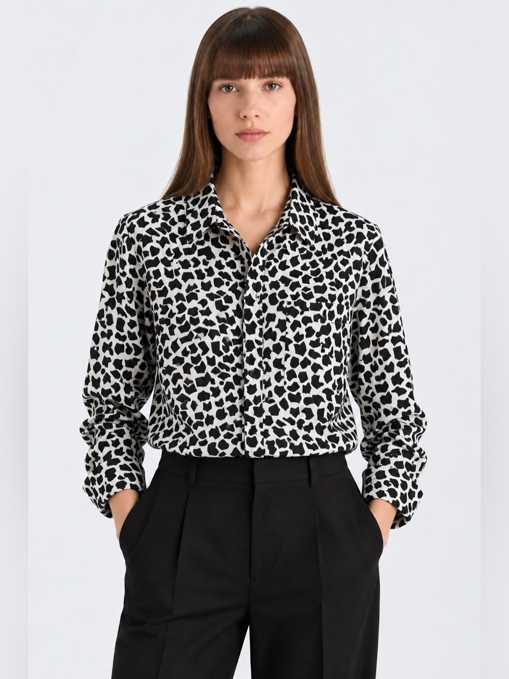 Marni Black White Abstract Geometric Print Button Down Shirt Blouse Women Size L